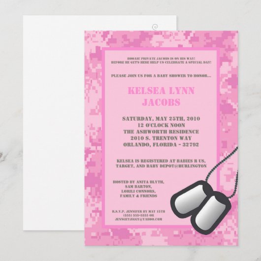 5x7 Baby shower Uitnodiging Roze ARMY Camo ACU (Voorkant / Achterkant)
