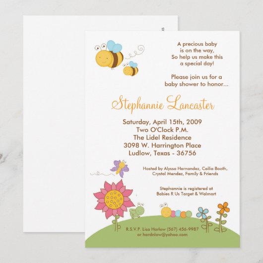 5x7 Baby shower Uitnodiging van Vers Insect Flower (Voorkant / Achterkant)