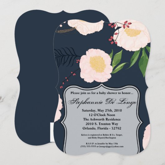 5x7 Baby shower Uitnodiging Witte Bloemen op (Voorkant / Achterkant)