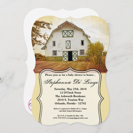 5x7 Baby shower Uitnodiging Zonsondergang Schuur L (Voorkant / Achterkant)