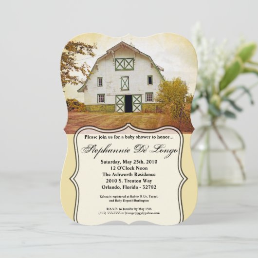 5x7 Baby shower Uitnodiging Zonsondergang Schuur L (Staand voorkant)