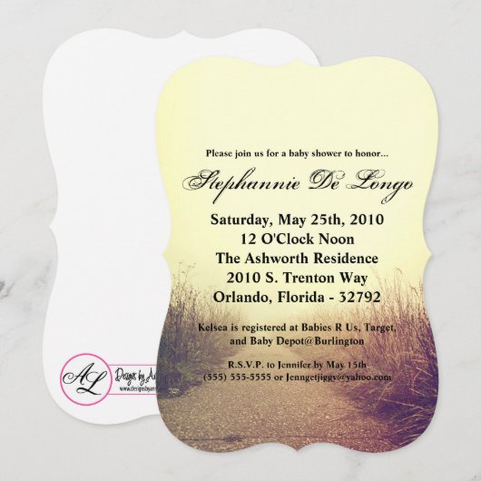 5x7 Baby Shower Uitnodiging Zonsopgang Padentuin P (Voorkant / Achterkant)