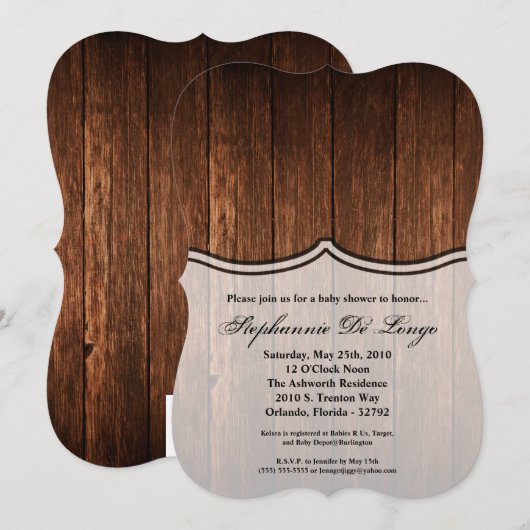 5x7 Baby shower Uitnodigingsschuur Hout Land Rusti Kaart (Voorkant / Achterkant)
