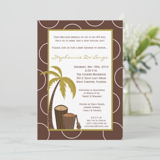 5x7 Baby shower van Tropische Hawaiian Drum Kaart (Staand voorkant)