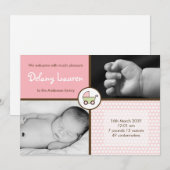 5x7 BabyGirlPink Stroller Fotogeboorteaankondiging Aankondiging (Voorkant / Achterkant)