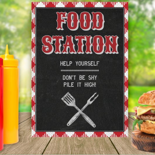 5x7 Backyard BBQ Birthday Food Station Table Sign Poster