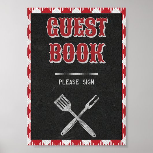 5x7 Backyard BBQ Birthday Guest Book Table Sign Poster (Voorkant)