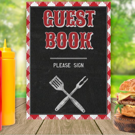 5x7 Backyard BBQ Birthday Guest Book Table Sign Poster
