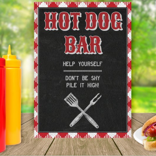 5x7 Backyard BBQ Birthday Hot Dog Bar Teken Poster