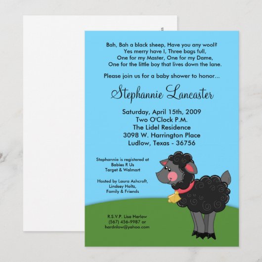 5x7 Bah Black Sheep Nursery Baby shower Uitnodigin Kaart (Voorkant / Achterkant)