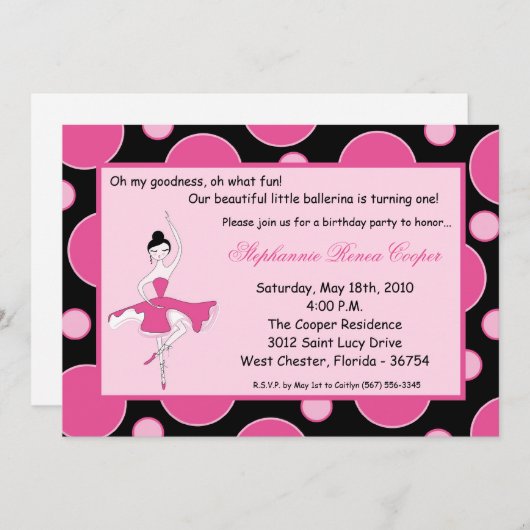 5x7 Ballerina Dance Birthday Party Invitation Kaart (Voorkant / Achterkant)