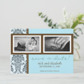 5X7 Barok Blauwgroen Chocolate Two-Photo Save the Save The Date (Staand voorkant)