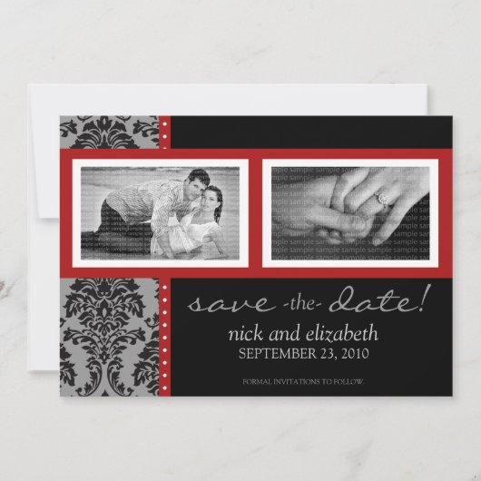 5X7 Baronische Rood/Zwart Twee-foto's Opslaan Datu Save The Date (Voorkant)
