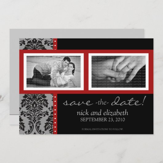 5X7 Baronische Rood/Zwart Twee-foto's Opslaan Datu Save The Date (Voorkant / Achterkant)