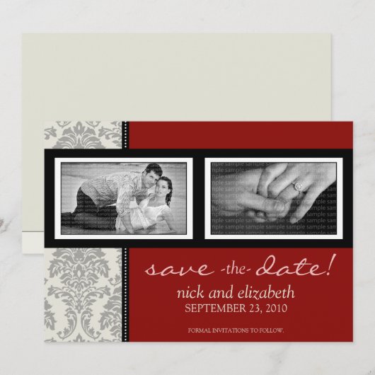 5X7 Baronk Black/Red Two-Photo Save the Date (Voorkant / Achterkant)