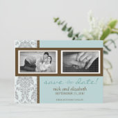 5x7 Baroque Aqua/Brown Two-Photo Save the Date (Staand voorkant)