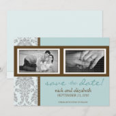 5x7 Baroque Aqua/Brown Two-Photo Save the Date (Voorkant / Achterkant)