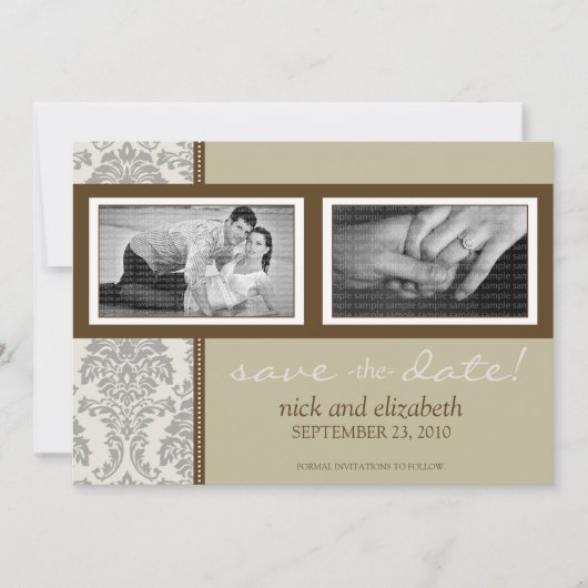 5X7 Baroque Sepia/Brown Two-Photo Save the Date (Voorkant)