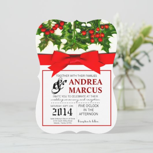 5x7 Baughs van Holly Berry XMAS Huwelijksuitnodigi Kaart (Staand voorkant)