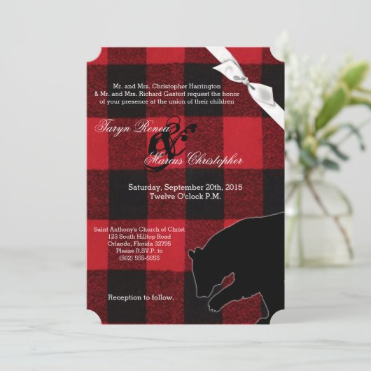 5x7 Beer voor het uitnodigen van bruiloft Red Buff Kaart (Staand voorkant)