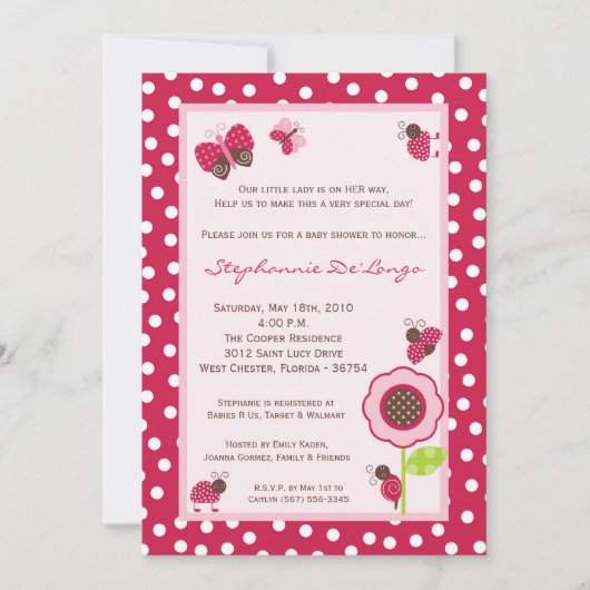 5x7 Berry Garden Lady Bug Baby shower Uitnodiging (Voorkant)