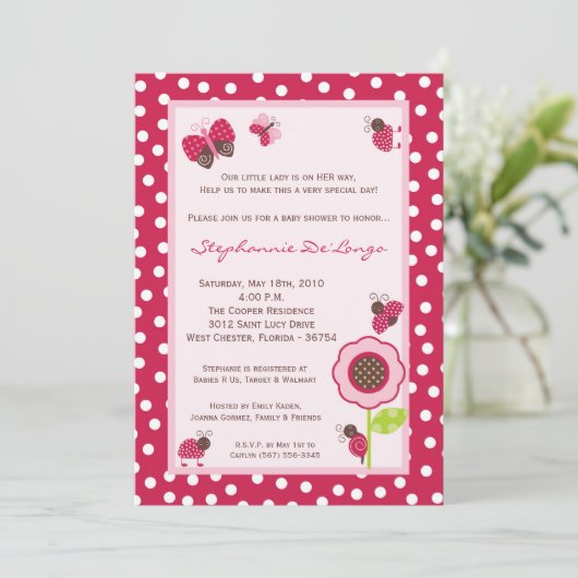 5x7 Berry Garden Lady Bug Baby shower Uitnodiging (Staand voorkant)