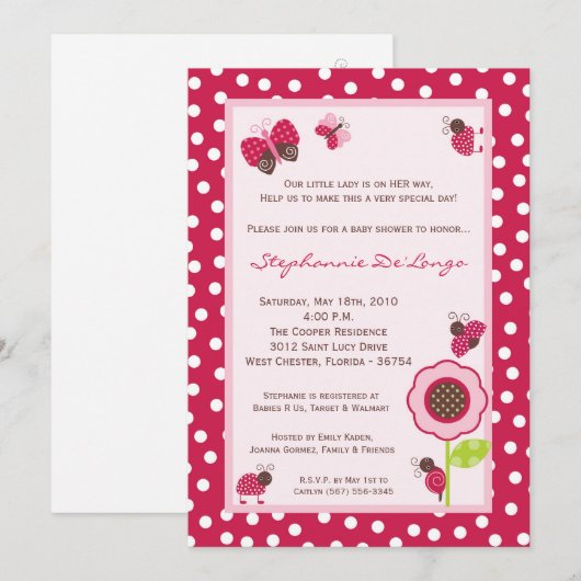 5x7 Berry Garden Lady Bug Baby shower Uitnodiging (Voorkant / Achterkant)