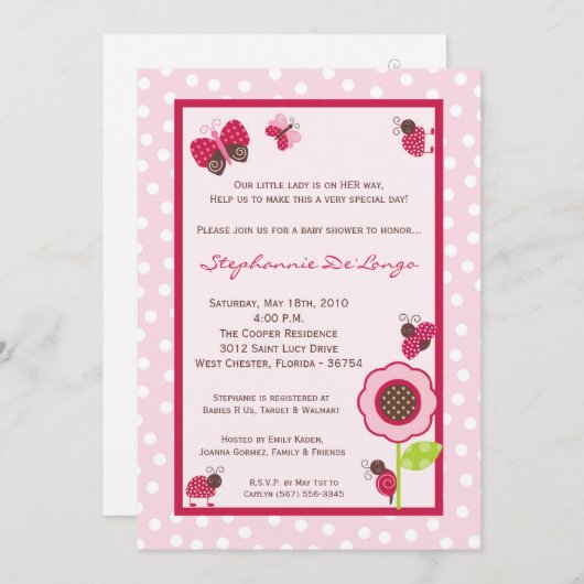 5x7 Berry Garden Lady Bug Baby shower Uitnodiging (Voorkant / Achterkant)