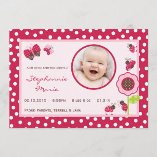 5x7 Berry Garden Lady Bug Foto geboorteaankondigin Aankondiging