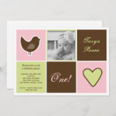 5x7 Bird Block Foto Verjaardag Uitnodiging (Voorkant / Achterkant)