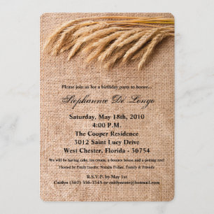 5x7 'Birthday Invitation Wheat on Burlap Sack Coun Kaart