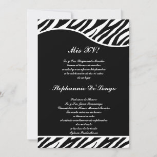 5x7 Black and White Zebra Quinceanera Party Invix Kaart