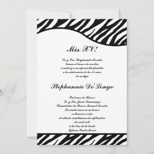 5x7 Black and White Zebra Quinceanera Party nodigt Kaart