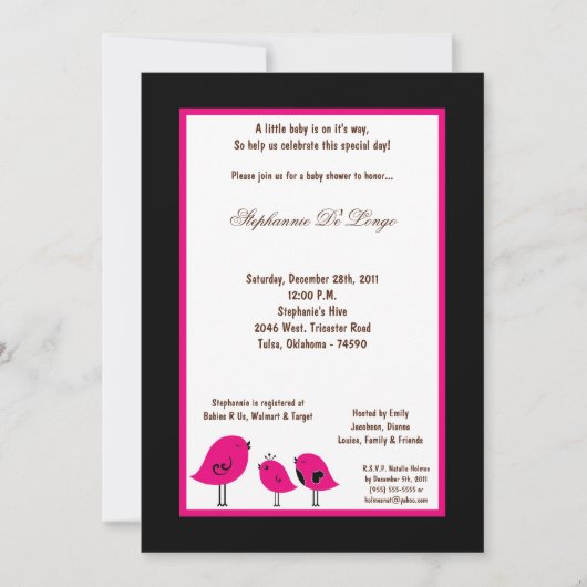 5x7 Black Bird Baby shower Kaart (Voorkant)