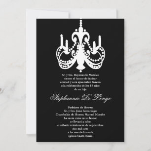 5x7 Black Chandelier Quinceanera Party Invitation Kaart