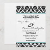 5x7 Black Damask Blue Linen Wedding Invite Kaart (Voorkant / Achterkant)