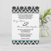 5x7 Black Damask Blue Linen Wedding Invite Kaart (Staand voorkant)