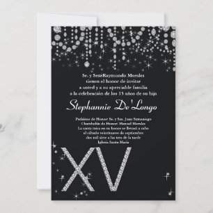 5x7 Black Diamond Quinceanera Birthday Uitnodiging