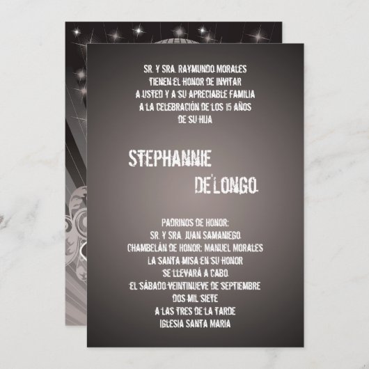 5x7 Black DJ Spin Platenspeler Quinceanera Uitnodi Kaart (Voorkant / Achterkant)