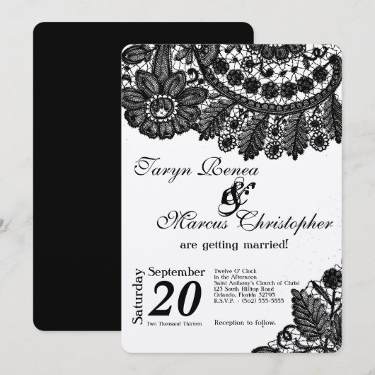 5x7  Black Lace Doilies Huwelijksuitnodiging Kaart (Voorkant / Achterkant)