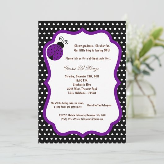 5x7 Black Lady Bug Birthday Party uitnodigen Kaart (Staand voorkant)