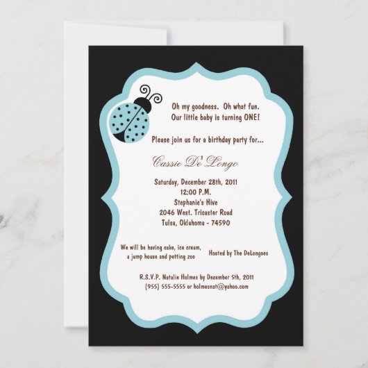 5x7 Black Lady Bug Verjaardagsfeest Uitnodigen Kaart (Voorkant)