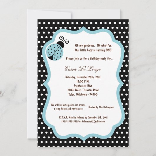 5x7 Black Lady Bug Verjaardagsfeest Uitnodigen Kaart (Voorkant)