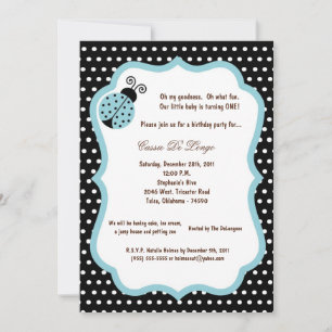 5x7 Black Lady Bug Verjaardagsfeest Uitnodigen Kaart