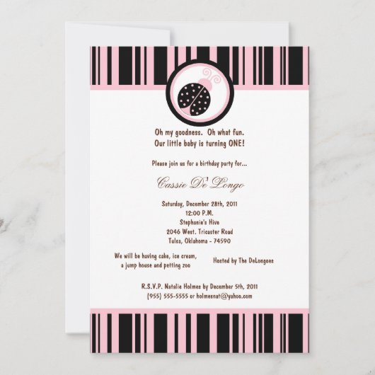 5x7 Black Lady Bug Verjaardagsfeest Uitnodigen Kaart (Voorkant)