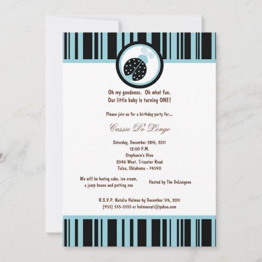 5x7 Black Lady Bug Verjaardagsfeest Uitnodigen Kaart (Voorkant)