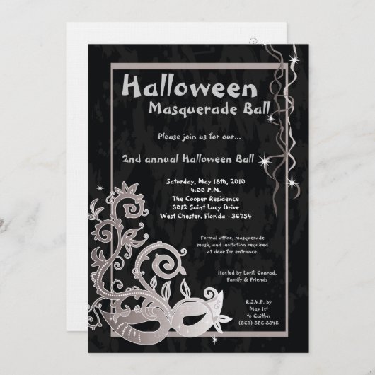 5x7 Black Masquerade Halloween Ball Uitnodiging (Voorkant / Achterkant)