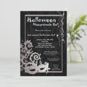 5x7 Black Masquerade Halloween Ball Uitnodiging (Staand voorkant)