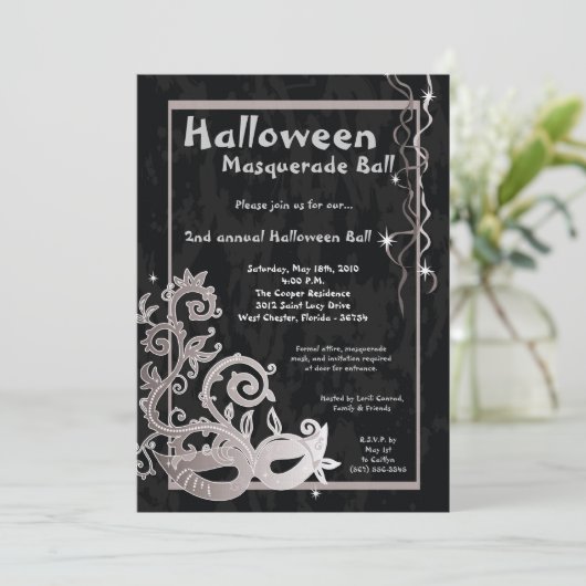 5x7 Black Masquerade Halloween Ball Uitnodiging (Staand voorkant)