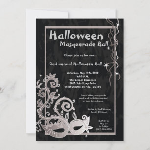 5x7 Black Masquerade Halloween Ball Uitnodiging